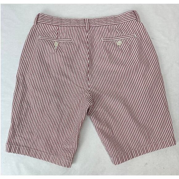 Brooks Brothers Seersucker Shorts Boys Pinstripe Size 18 Cotton Burgundy 10" - Picture 2 of 9